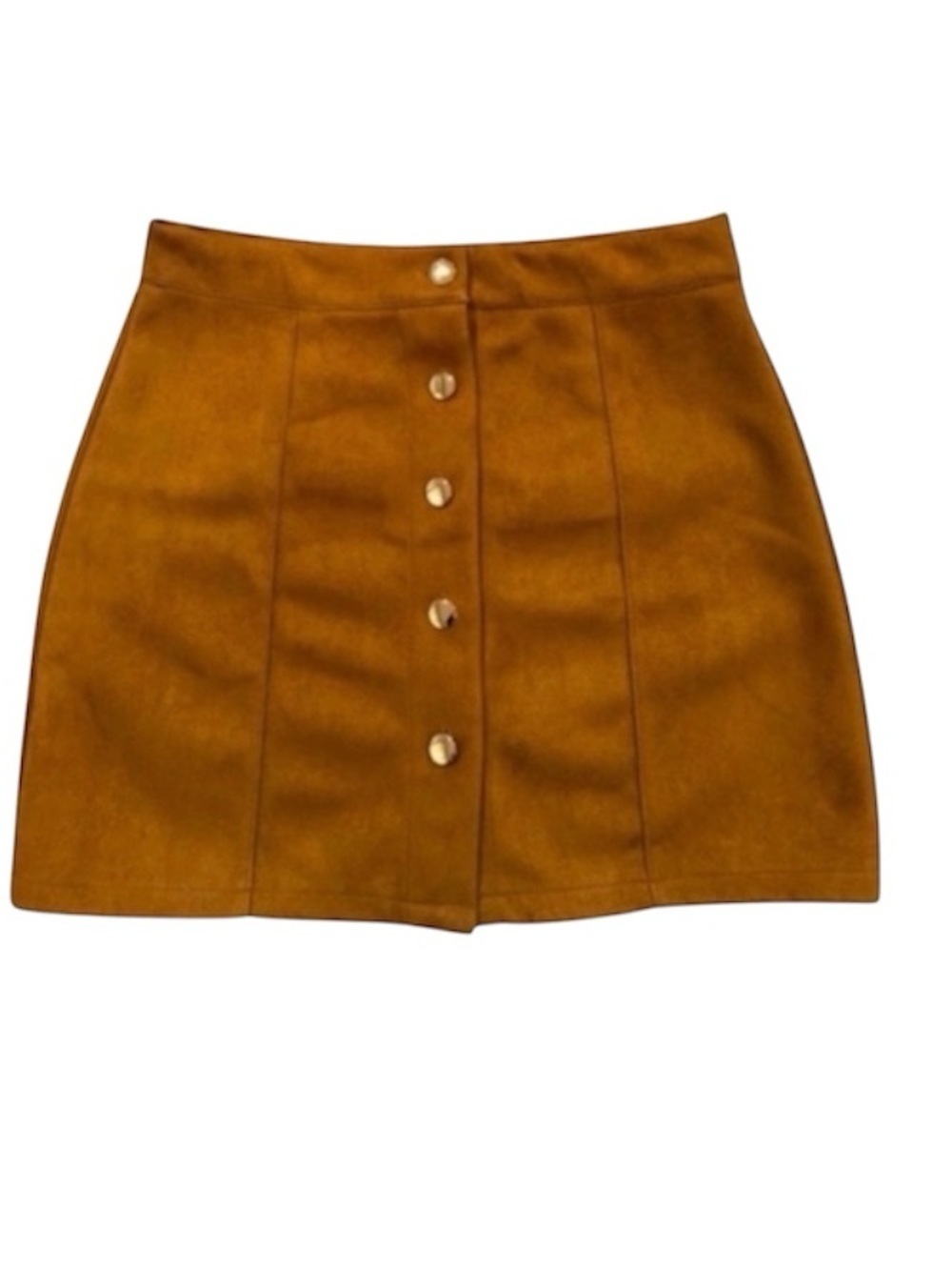 Brown Faux Suede Mini Skirt Gold Button Front Y2K Preppy Western Medium